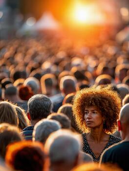 A woman with an afro in the crowd at a concert photo