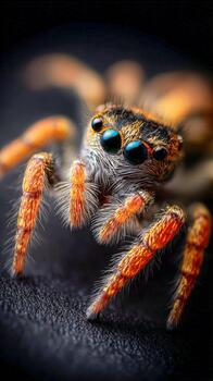 Colorful jumping spider displays vibrant features in detailed macro close-up photo