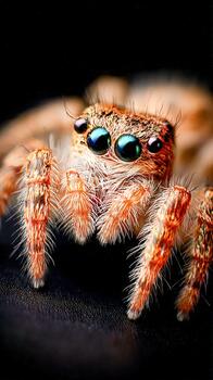 Colorful jumping spider captured in detailed macro close-up during daylight photo