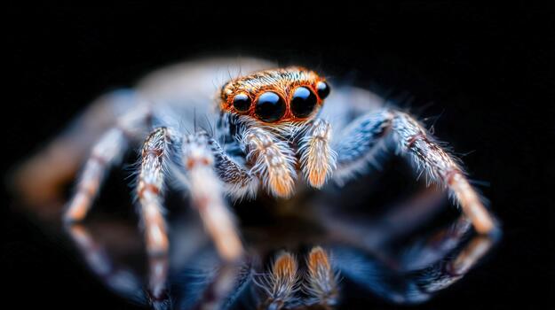 Colorful close-up of a jumping spider showcasing vibrant details and textures photo