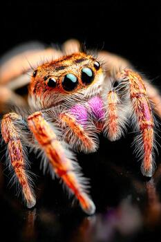 Colorful jumping spider showing details in macro close-up photo