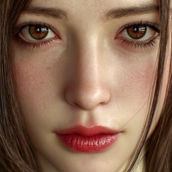 Close-up view of a woman's face with expressive features and detailed makeup photo