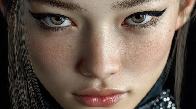 Capturing the intense gaze of a young woman with striking features photo