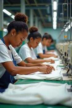 mujer trabajando diligentemente en un textil fábrica durante luz horas foto