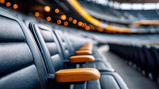 Empty stadium seats showcase modern design and bright lighting before an event photo
