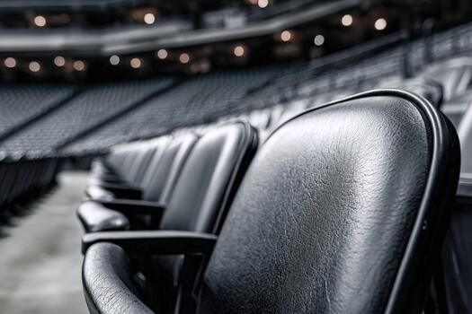 Empty black stadium seats awaiting an event in the evening light photo
