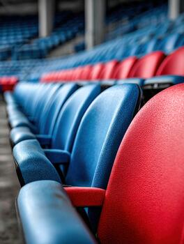 Colorful seating arrangement in a large stadium during a game event photo