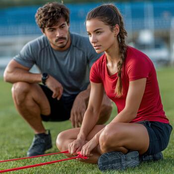 Training session with a coach on the field focusing on technique and support photo