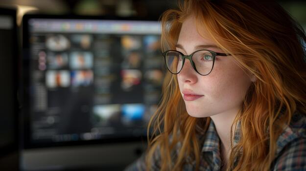 Close up of a person working on a computer while engaged in a call for communication. photo