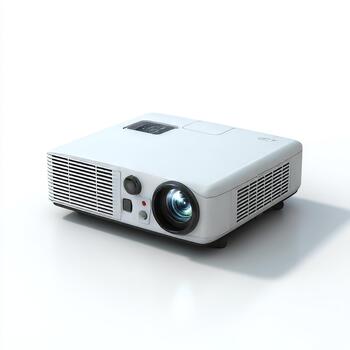 White digital projector showing bright light on white background photo