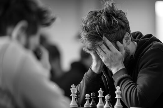 Intense chess match one player exudes joy while the other reacts in horror at a game changing move photo