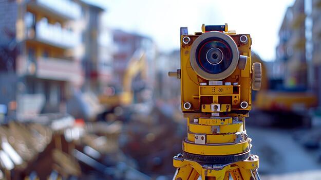Precision engineering modern surveying techniques at a construction site with optical level setup photo
