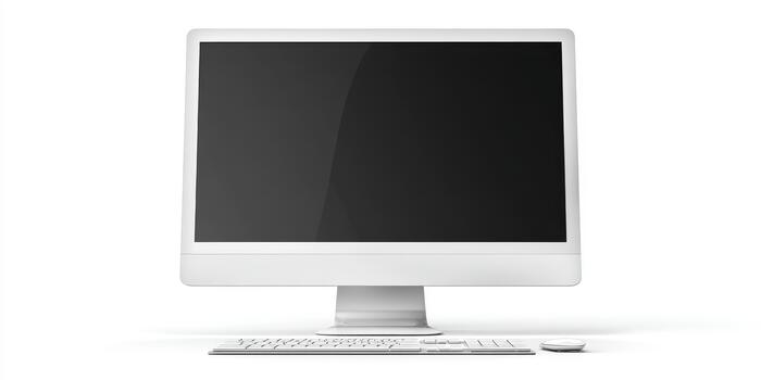 Modern desktop computer screen mockup isolated on white photo