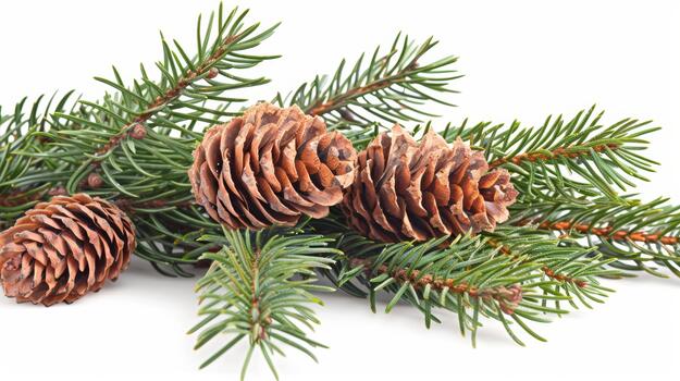 festivo Navidad árbol guirnalda adornado con pino conos conjunto en contra un blanco antecedentes foto