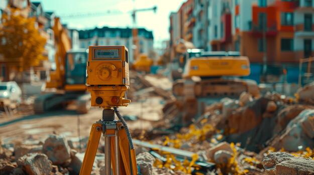 Precision engineering modern surveying techniques at a construction site with advanced equipment photo
