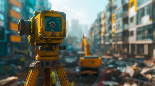 The Precision engineering a close up of modern surveying techniques at a construction site photo