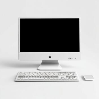 White all in one desktop computer with blank screen photo