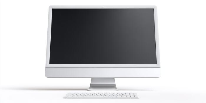 Desktop computer monitor with blank screen on white photo