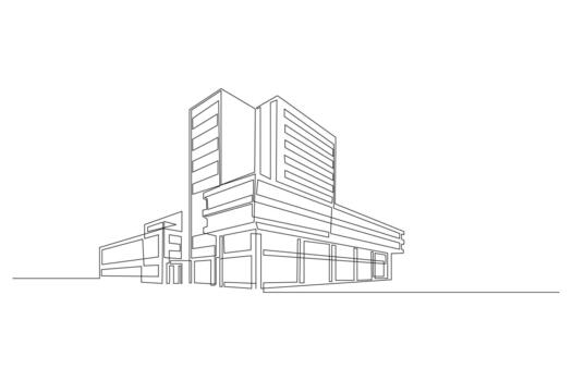 Continuous line drawing of office architecture building design modern construction vector