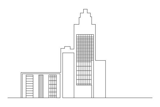 Continuous one line drawing of urban building skyscraper architecture construction vector
