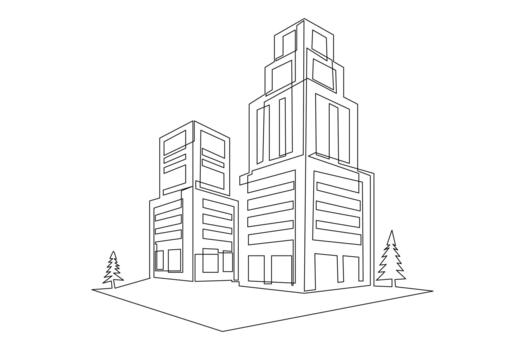 Skyscrapers continuous one line drawing of buildings architecture design vector