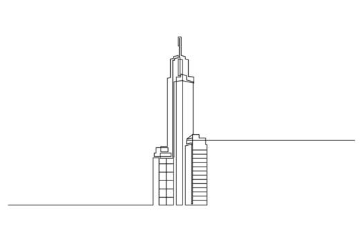 One line drawing of modern skyscraper building minimal art architecture vector
