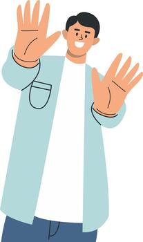 Character of a Person Waving Hand with Cartoon Design. vector