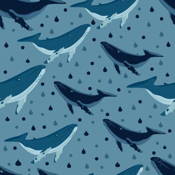 sin costura modelo con ballenas en un oscuro fondo.a modelo para impresión, papel tapiz, tela, y sitios web vector