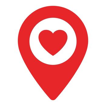 Red map pin icon with a heart shape inside vector