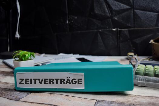 Folders with the label zeitvertrage in Germanit means temporary contracts. Business management concept photo