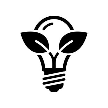 Conceptual icon representing the analysis and development of green energy, a sustainable technology solution with a lightbulb and leaves vector