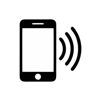 Monochrome illustration of a cell phone with sound or vibration waves, a versatile graphic symbol for calls, notifications, and mobile apps vector
