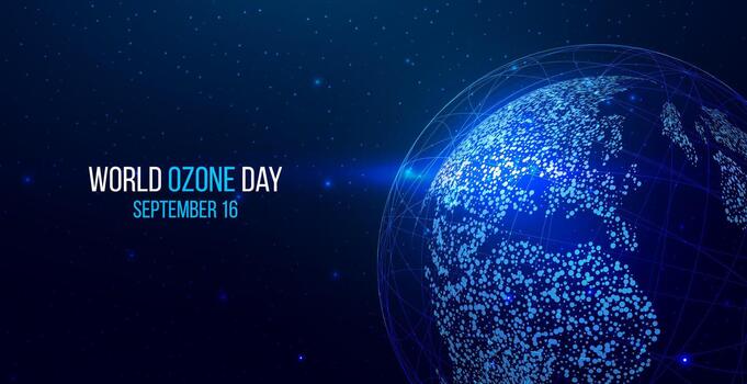 World ozone day banner. Futuristic map of the planet. World map. Abstract background with glowing planet Earth. illustration. vector