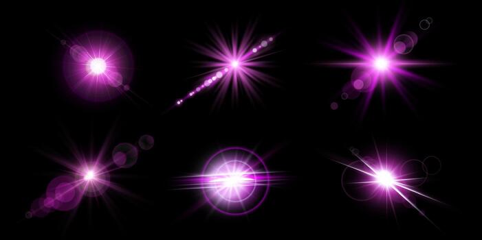 Pink lens flares set.Isolated on transparent background. Sun flash with rays or spotlight and bokeh. Pink glow flare light effect. vector