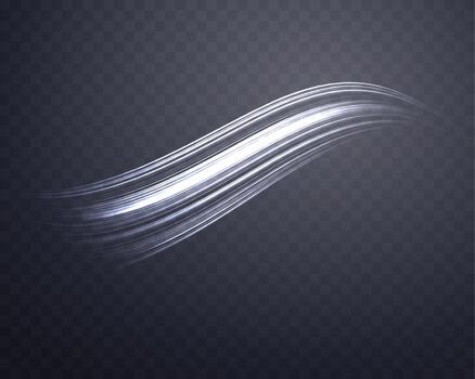 Glowing silver lines. Grey neon realistic energy speed. Abstract light effect on a dark background vector