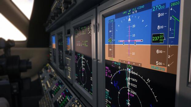 Advanced Flight Deck Displays Showcasing Real-Time Aircraft Data and Navigation Information photo