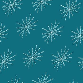 Seamless pattern of snowflakes on an emerald background, winter background vector