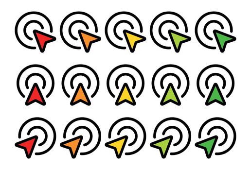 Fifteen colorful wifi signal icons arranged in three rows on a white background in a flat style vector