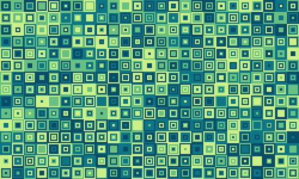Abstract teal and lime green square mosaic pattern. Perfect for backgrounds, website design, or textile prints. Represents digital technology, data streams, or modern art. vector