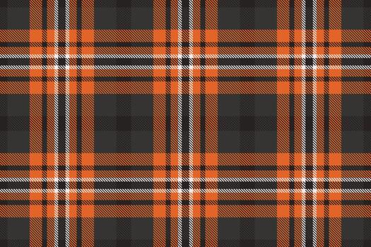 Classic plaid pattern in vibrant orange, white, and charcoal. Evokes warmth, autumn, and rustic charm. Ideal for backgrounds, apparel, and textile designs. vector