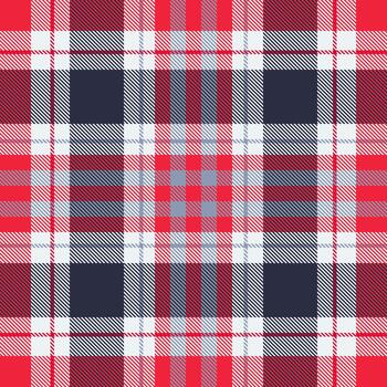 Classic plaid pattern in bold red, navy, and grey hues. Timeless textile design, perfect for backgrounds, apparel, or graphic projects. Festive and versatile. vector