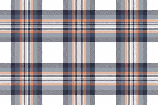 Classic plaid pattern with intersecting lines in blue, grey, orange and white tones. Versatile for backgrounds, textiles, or modern design projects. vector