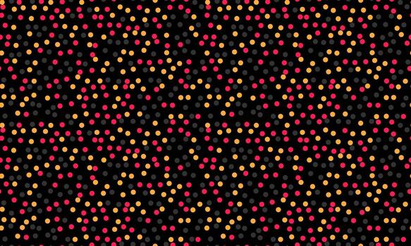Abstract colorful polka dot pattern. Vibrant red, yellow, and gray dots on a black background create a dynamic, energetic design ideal for websites, textiles, or presentations. vector