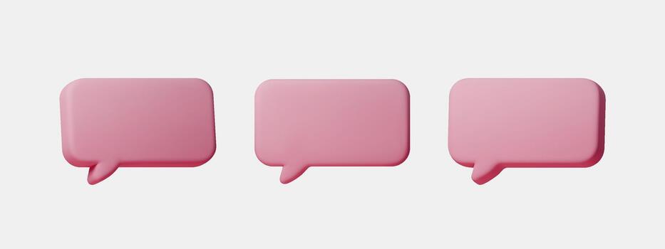 Pink 3D speech bubbles with soft shape. Cute chat and message icons for UI, social media, notifications and dialogue designs. Isolated cartoon text balloons for modern communication layouts vector