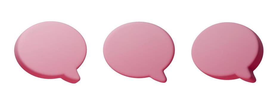 3D pink speech bubble set with soft balloon texture. Cute chat for messages, dialogue, text and communication. Pink bubble icons vector