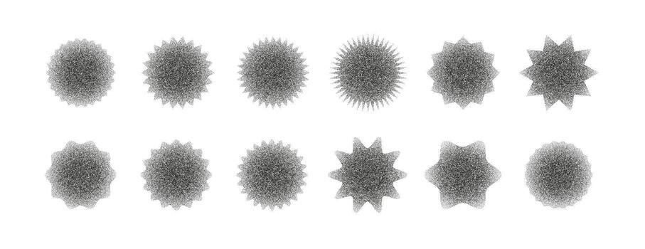 Grain dot spheres with soft gradient and stipple texture. Abstract round shapes with grainy noise, halftone shading and monochrome dust effect. Modern geometric elements for design and collage vector