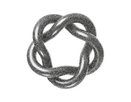 Grainy abstract knot forming a round twisted ring. Stipple texture, halftone shading and soft noise create a celtic-inspired geometric symbol with dotted gradients and subtle dust effects vector