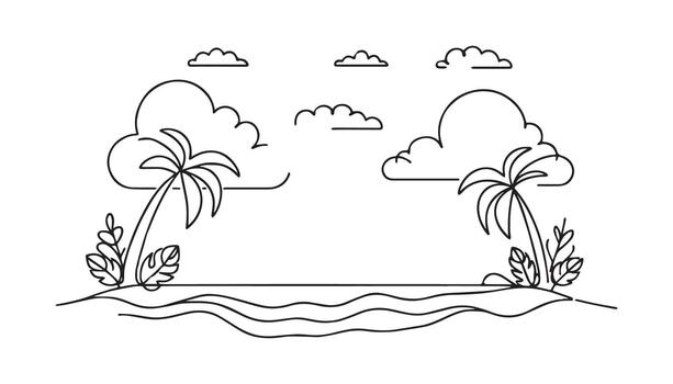 tropical island with palm trees and clouds continuous vector