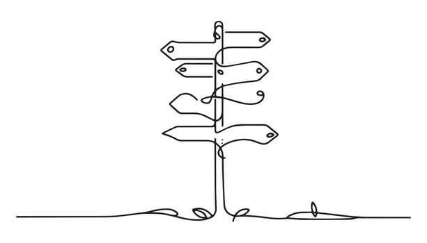 continuous line drawing of a signpost with arrows pointing in different directions vector