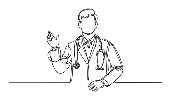 continuous line drawing of a doctor with stethoscope in white background vector